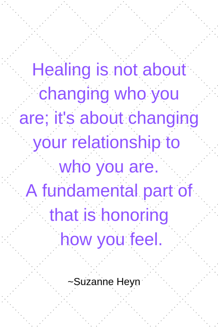 Healing is not about changing who you are; it's about changing your relationship to who you are.A fundamental part of that is honoring how you feel.